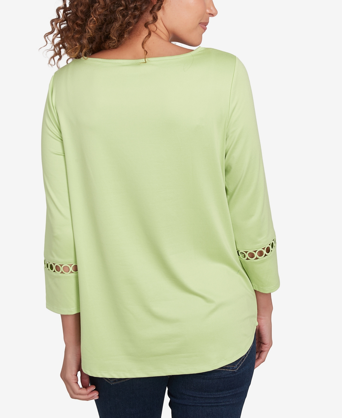 Ruby Rd. Petite Solid Stretch Jersey Three Quarter Sleeve Top In Avocado