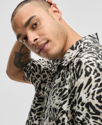 Men's Relaxed-Fit Leopard-Print Button-Down Camp Shirt, Exclusively at Macy's