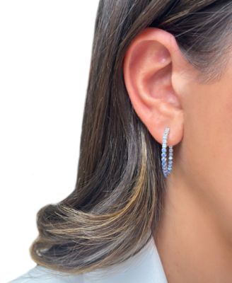 Small Denim Ombr&eacute; (1-3/4 ct. t.w.) & White Sapphire (3/8 ct. t.w.) Hoop Earrings in 14k White Gold, 1.02" 