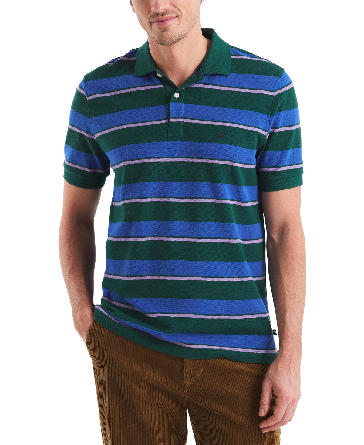 Men's Striped Classic-Fit Deck Polo Shirt - Rose Coral