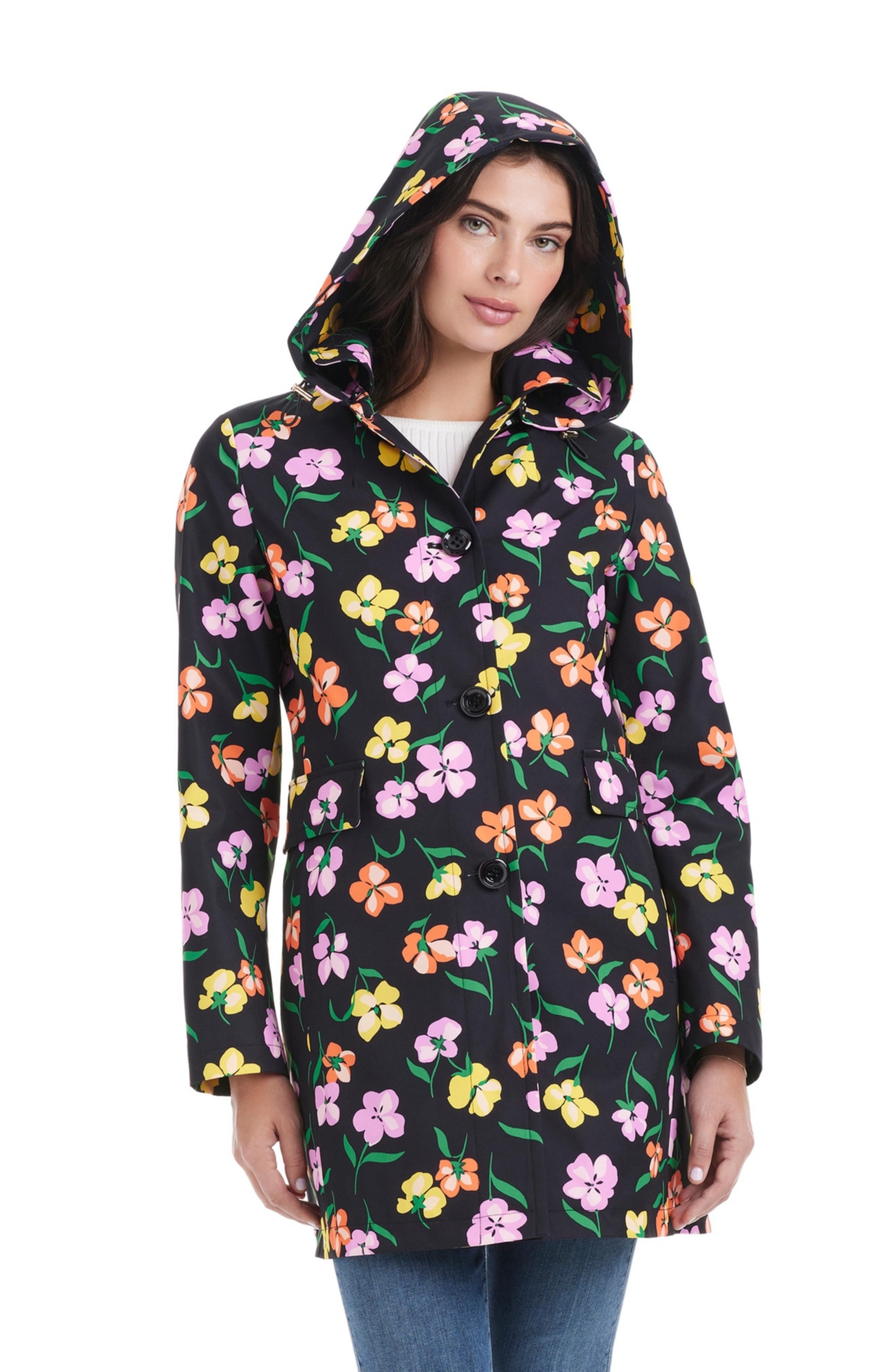 Kate Spade New York Floral Hooded Rain Coat In Spring Pansies