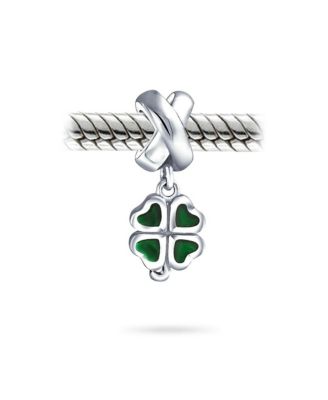 Good Luck Celtic Shamrock Dangle Charm Bead in Green Enamel Sterling Silver
