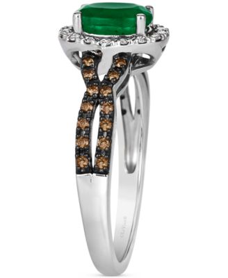 New Emerald (1/2 ct. t.w.) & Diamond (1/4 ct. t.w.) Oval Halo Twist Ring in 14k White Gold