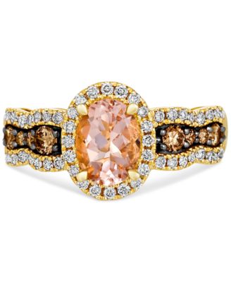 Peach Morganite (3/4 ct. t.w.), Nude Diamond (3/8 ct. t.w.) & Chocolate Diamond (1/3 ct. t.w.) Oval Ring in 14k Honey Gold