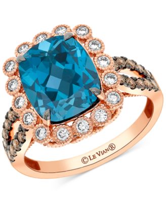 Le Vian - London Blue Topaz (4-1/4 ct. t.w.), Nude Diamond (1/4 ct. t.w.) & Chocolate Diamond (1/3 ct. t.w.) Halo Statement Ring in 14k Strawberry Gold