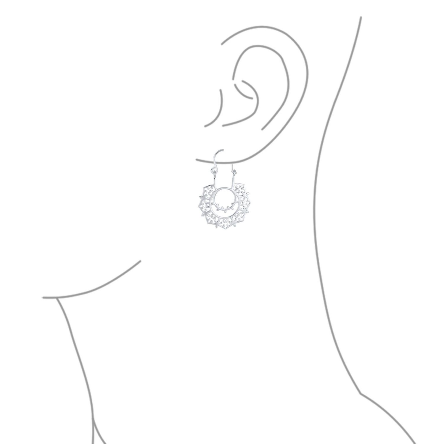 Indian Style Filigree Mandala Sanskrit Statement Earrings Sterling Silver