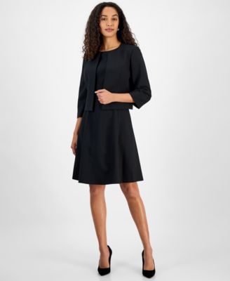 Women's Collarless Open-Front Bolero & Scoop-Neck Sleeveless Fit & Flare Dress Set, Regular & Petite