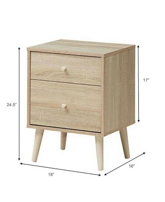 Set of 2 Wood 2-Drawer Beside End Side Table w/Rubber Legs Oak Finish Nightstand