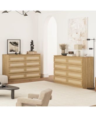 8 Drawer Double Dresser for Bedroom, Rattan Chest of Dressers