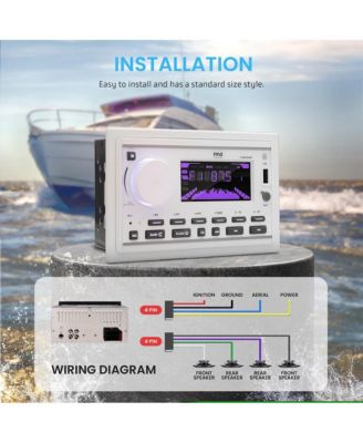 Marine Bluetooth Stereo Receiver with 1 Pair of PLMR60W Speakers, 300W