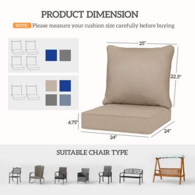4 Outdoor Chair Cushions with Seat & Backrest, 24" x 24",