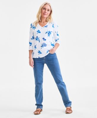 Women's Printed V-Neck 3/4-Sleeve Top