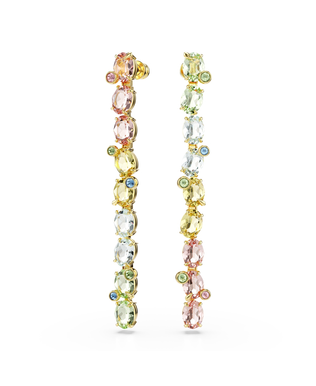 Swarovski Gema Gold-tone Plated, Asymmetrical Design, Mixed Cuts, Multicolored Drop Earrings In Multicolored