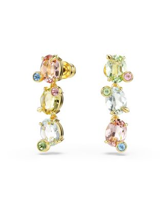 Gema Gold-Tone Plated, Asymmetrical Design, Mixed Cuts, Multicolored Drop Earrings