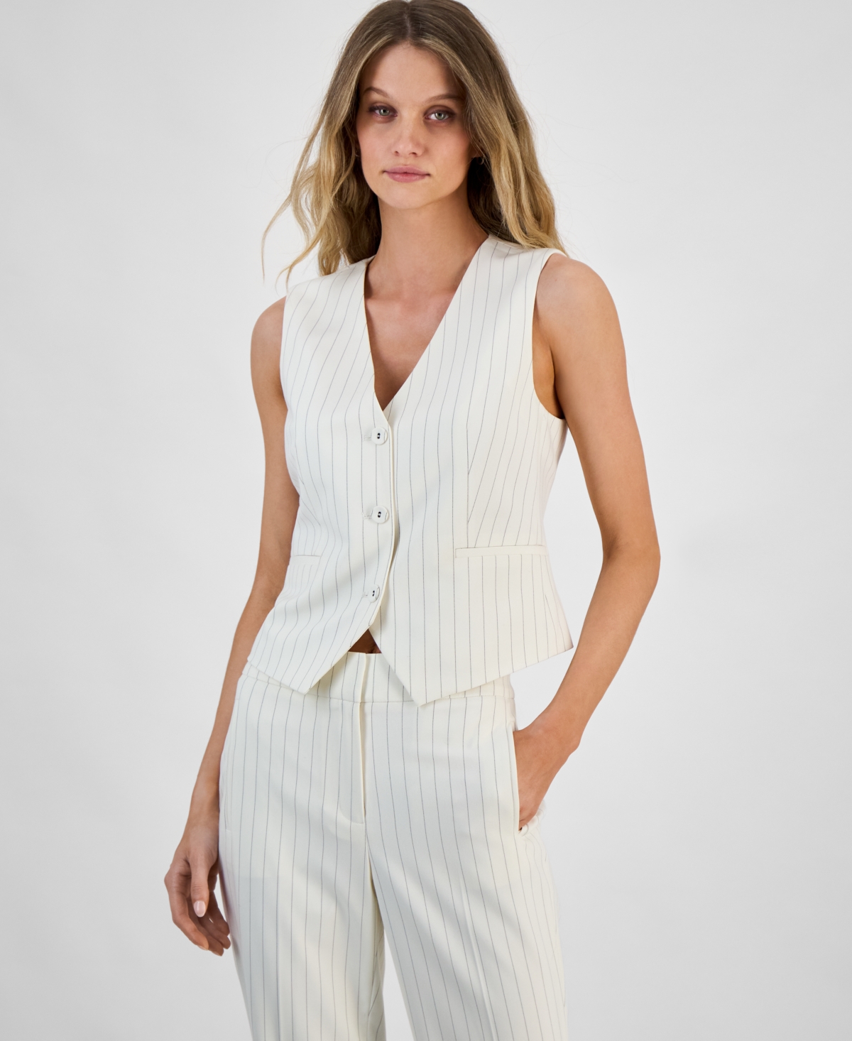 Bar Iii Women's Pinstriped Straight-leg Pants, Exclusively At Macy's In Bar White,black