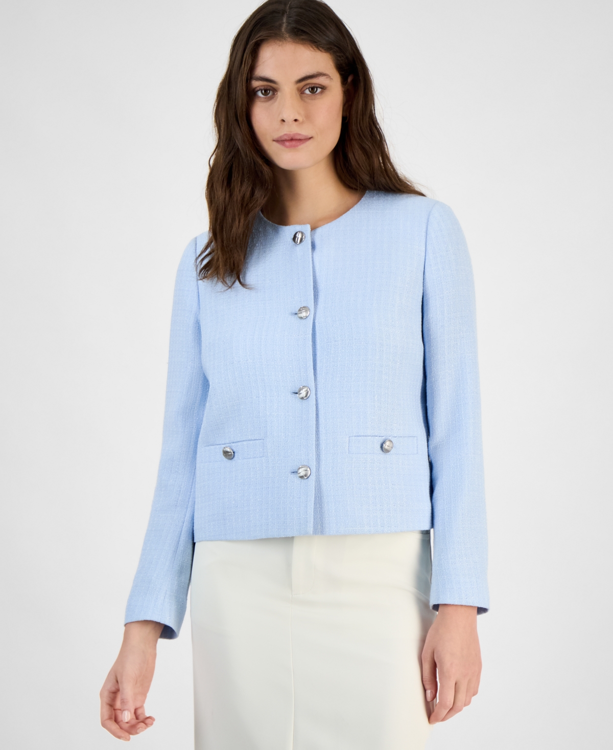Women's Tweed Jacket, Exclusively at Macy's - Chateau Blue Multi