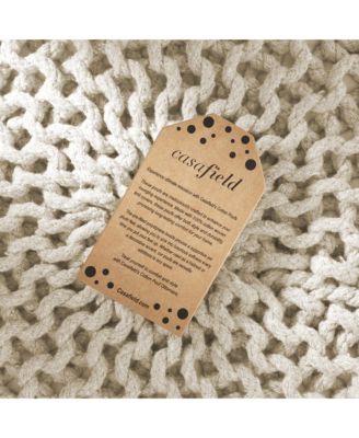 Round Pouf Ottoman, Natural - 20" Dia x 14.5" High Cotton Knit Foot Stool - Boho Floor Pouffe for Living Room