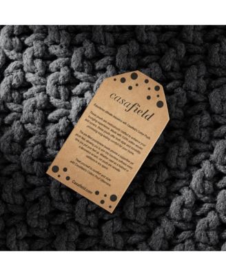 Square Pouf Ottoman, Light Gray - 18.5" W x 18.5" D x 14.5" H Cotton Knit Foot Stool - Boho Floor Pouffe for Living Room