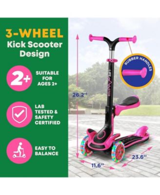 3-Wheel Kids Scooter with Foldable Seat, Adjustable Handlebar, LED Light-Up Wheels & Anti-Slip Deck, Lean-to-Steer Design for Ages 2+, Indoor/Outdoor