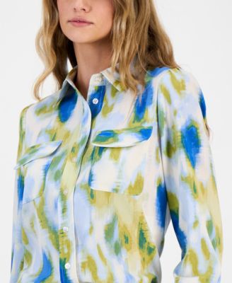 売れ筋商品|||バースリー カットソー トップス レディース Women's Watercolor-Print Blouse, Exclusively at Macy's Bar White Multi Bar III Women's Watercolor-Print Blouse, Exclusively at
