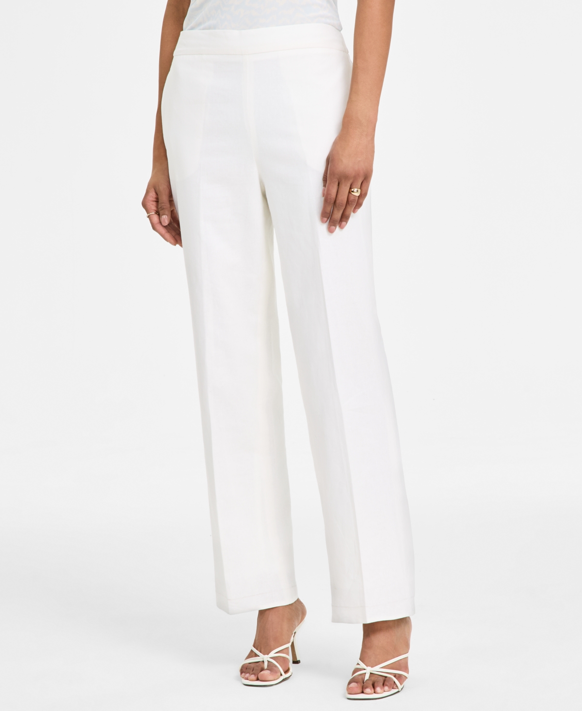 Women's High Rise Linen Pull-On Pants, Exclusively at Macy's - Blanc