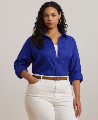 Lauren Ralph Lauren - Plus Size Relaxed-Fit Linen Roll Tab–Sleeve Shirt