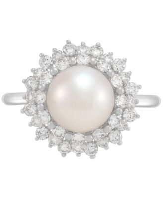 Cultured Freshwater Pearl (8mm) & Lab Grown Diamond (3/4 ct. t.w.) Statement Ring in 14k White Gold