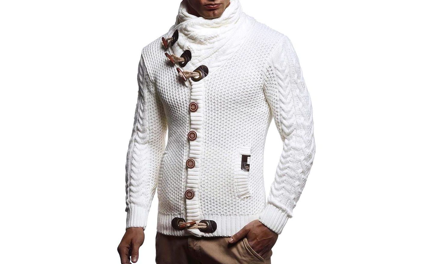 Мужская куртка Leif Nelson Knitted Turtleneck Jacket - Winter Cardigan Sweaters for Men, цвет: Белый — фото 4