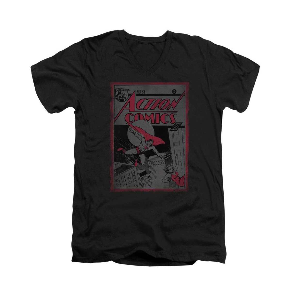 Men's Action Comics 23 Short Sleeve Adult V Neck Tee / T-Shirt - Black
