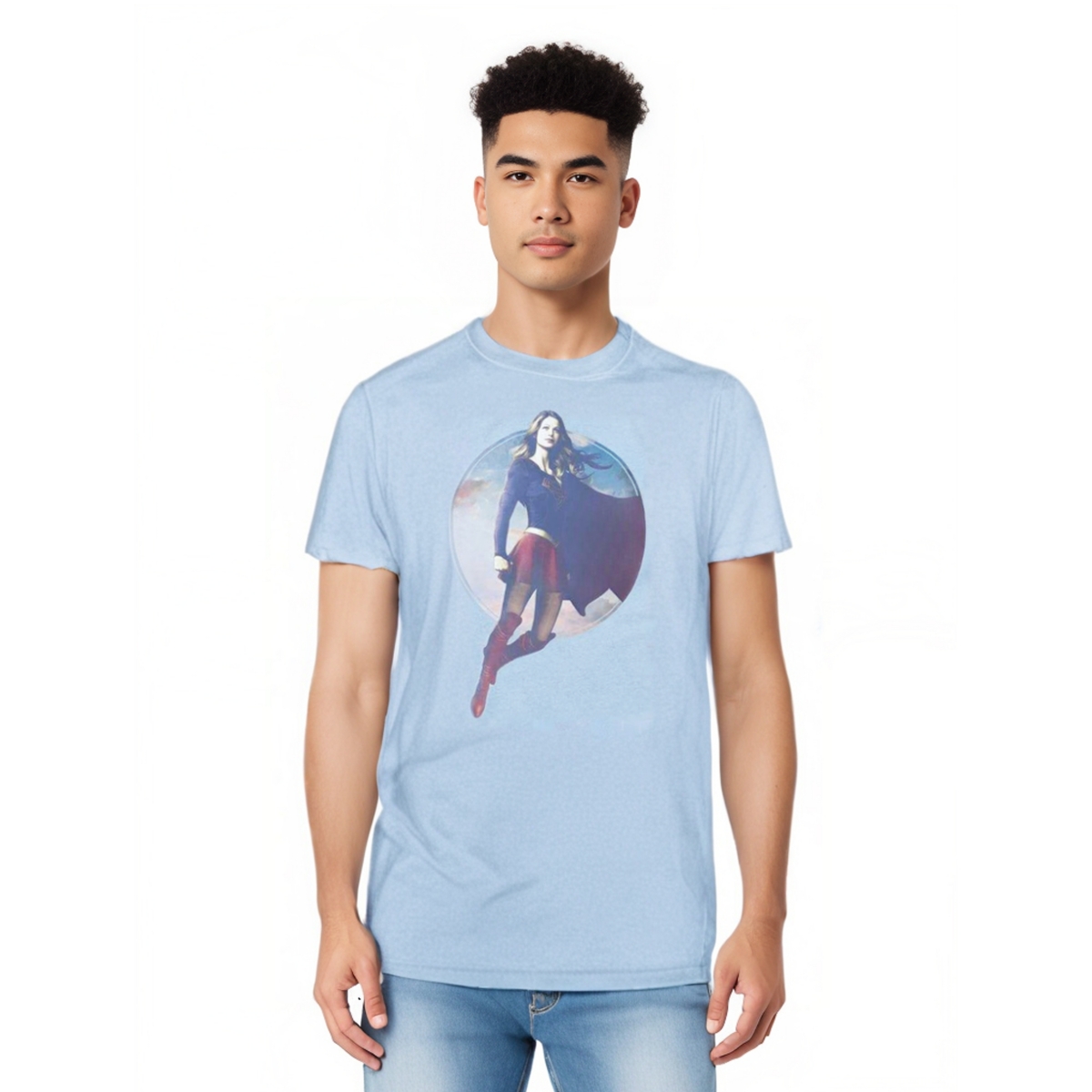 Mens Cloudy Circle Adult Heather Tee / T-Shirt - Bright blue