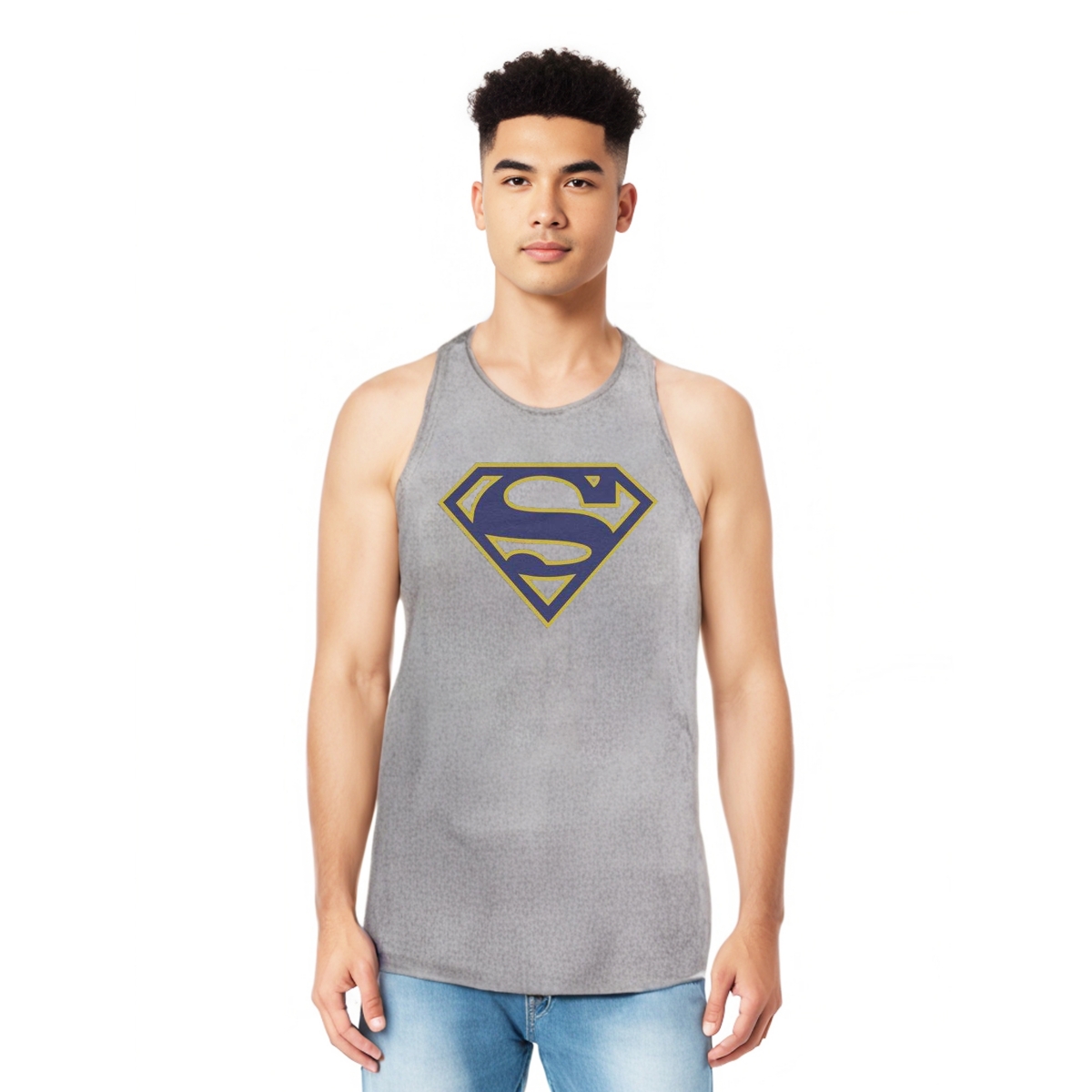 Mens Navy & Gold Shield Adult Tank Top - Medium grey