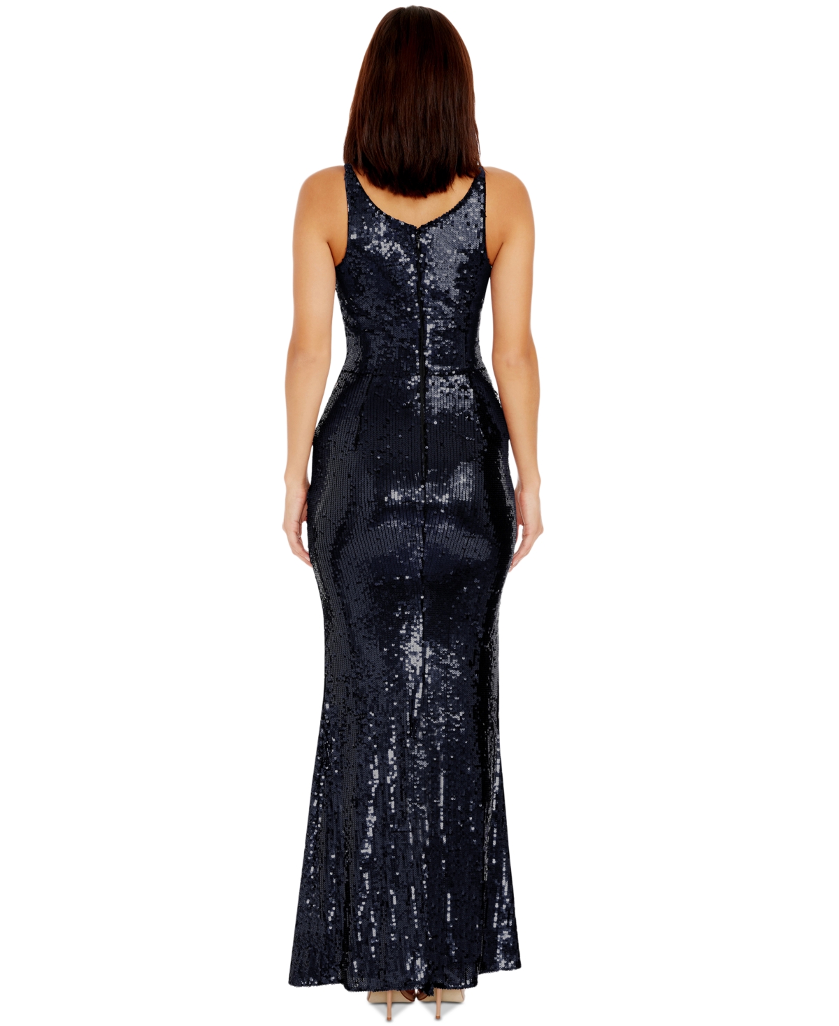DRESS THE POPULATION WOMEN'S IRIS SEQUINED SIDE-SLIT GOWN 