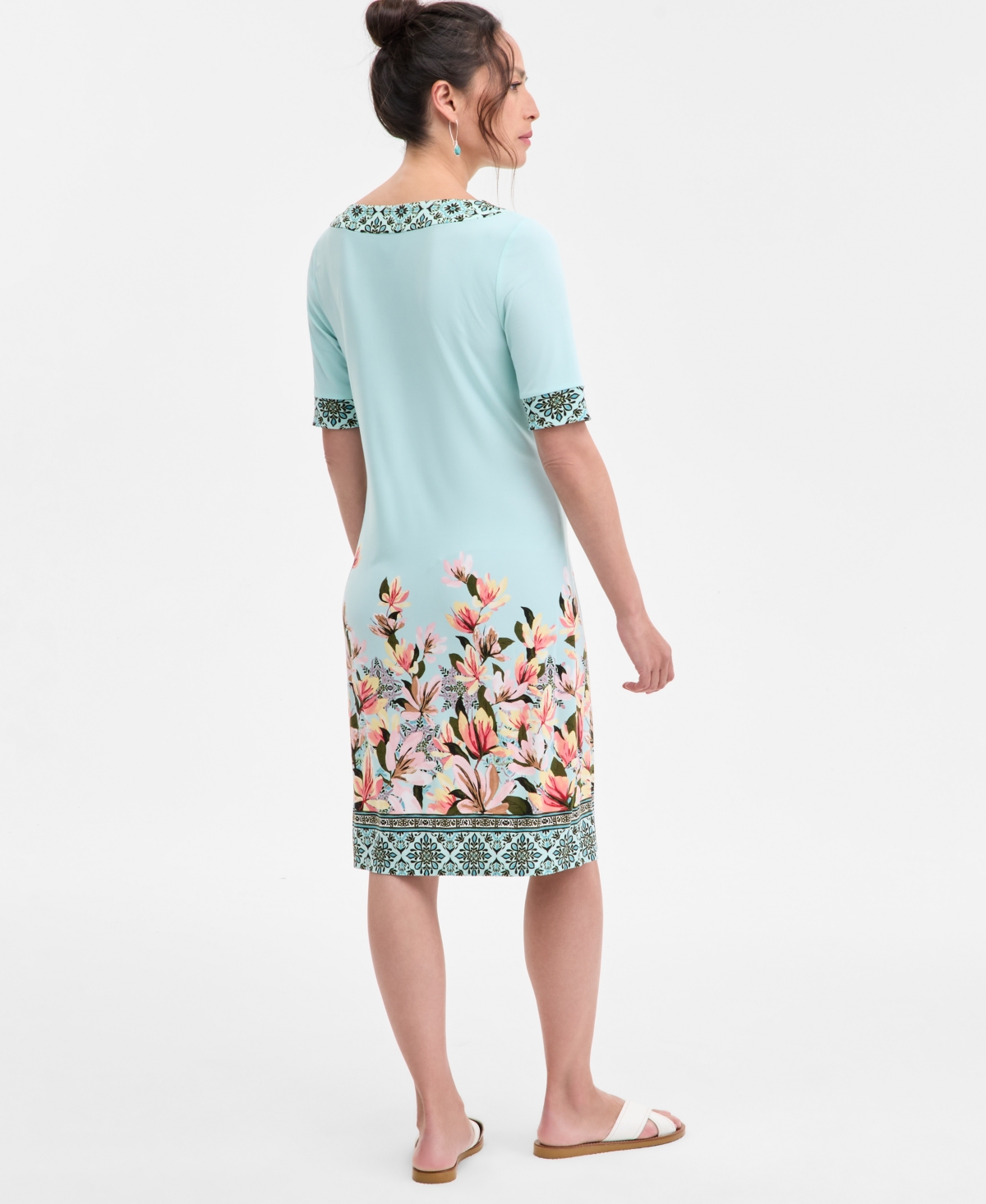 JM COLLECTION WOMEN'S PRINTED ELBOW SLEEVE DRESS, EXCLUSIVELY AT MACY'S 