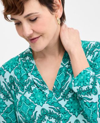 売れ筋商品|||ジェイエムコレクション カットソー トップス レディース Women's Printed 3/4 Sleeve V-Neck Knit Top, Exclusively at Macy's Tear Drop Tile Combo JM Collection Women's Printed 3/4 Sleeve V-Neck Knit Top