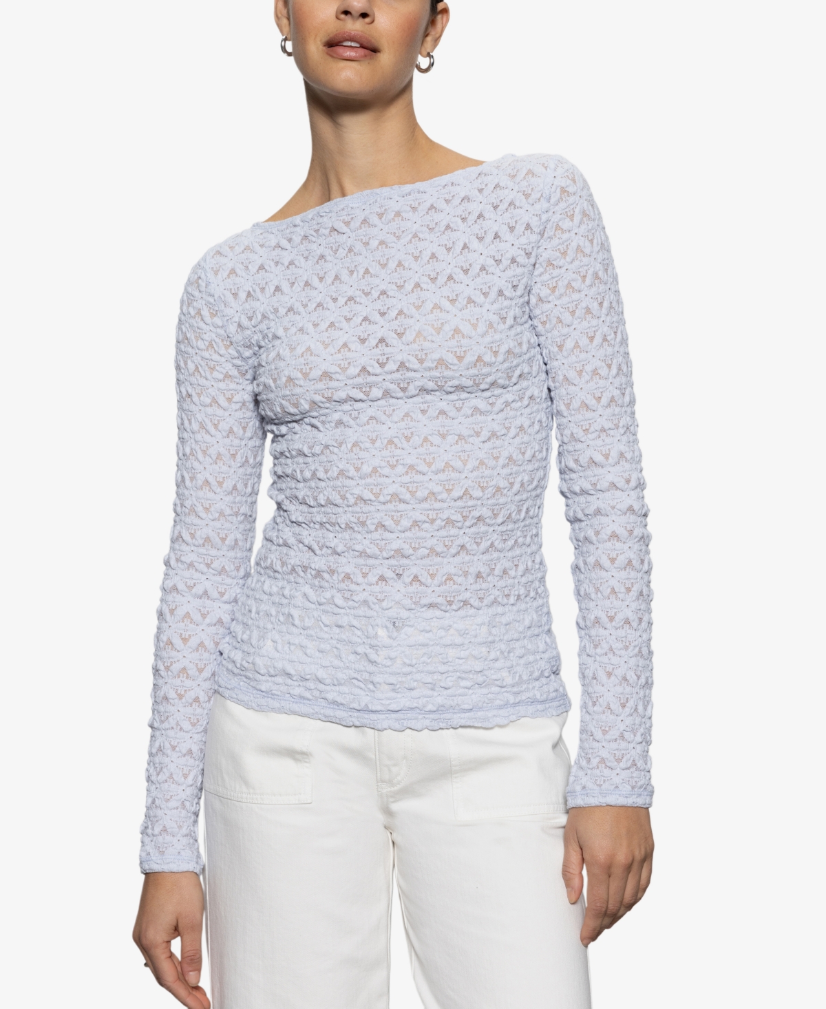 Sanctuary Women's White Lace Long Sleeve T-shirt In Sky Blue