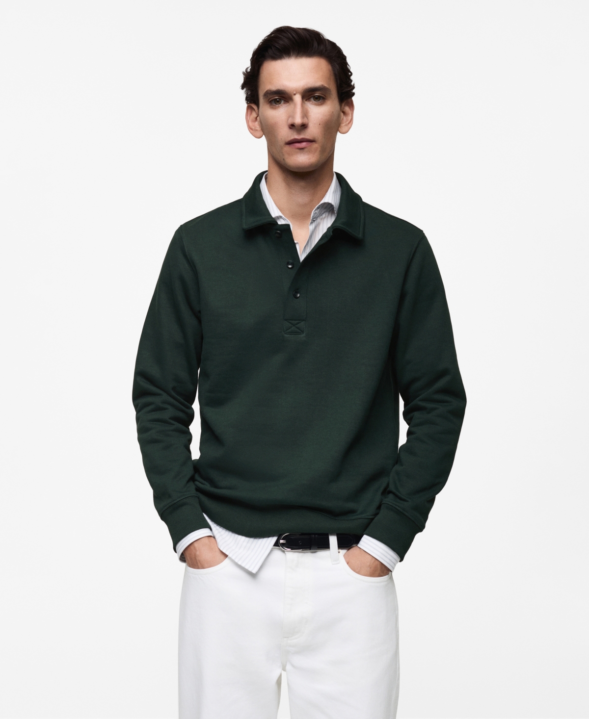 Men's Slim-Fit Cotton Polo Sweatshirt - Medium Brown