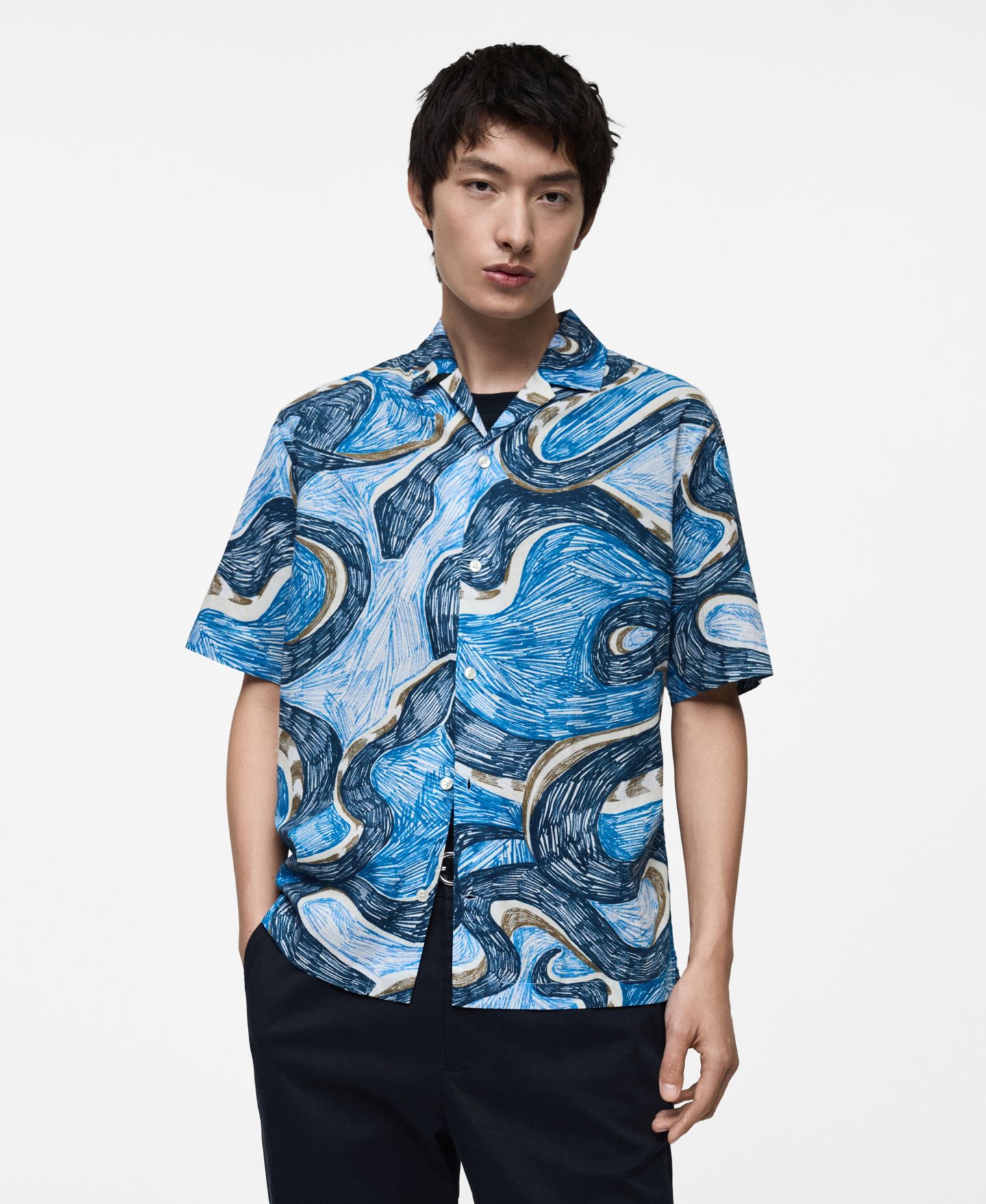 Мужская рубашка Mango Regular-Fit Printed, цвет: Синий — фото 1