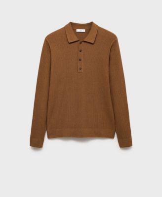 Мужской приталенный свитер поло из трикотажа в рубчик MANGO Mango 11990₽