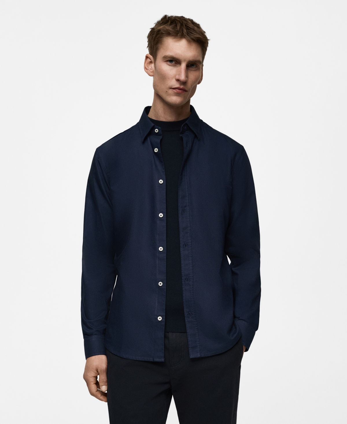 Men's Slim-Fit Cotton Oxford Shirt - Dark Navy