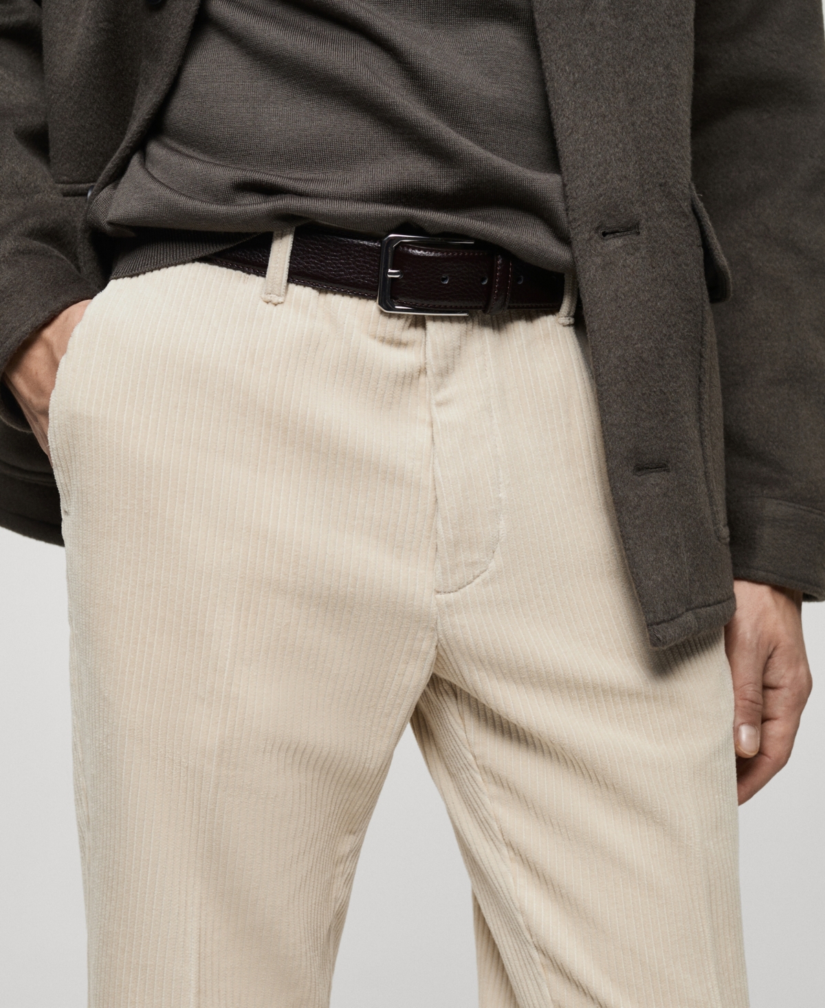 Mango Regular Fit Cotton Corduroy Chinos In Light,pastel Gray