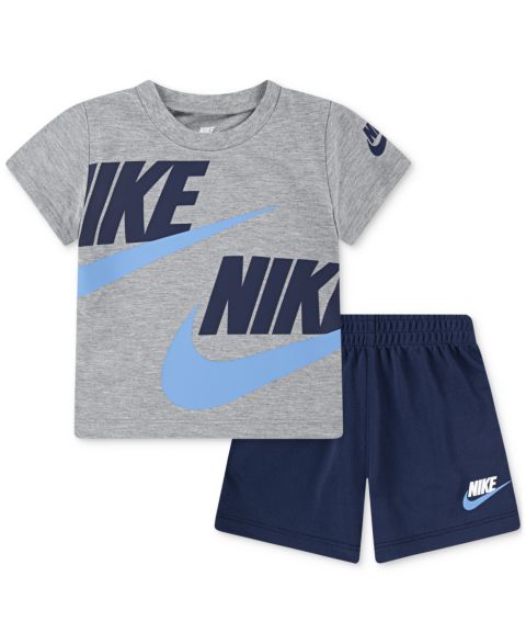 Детский комплект Nike Split Futura: футболка и шорты, 2 предмета, цвет: Серый / Тёмно-синий