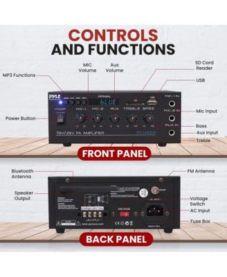 25V/70V Power Amplifier - Microphone Audio/Speaker Control Amp, 1/4" Mic Inputs, 40W