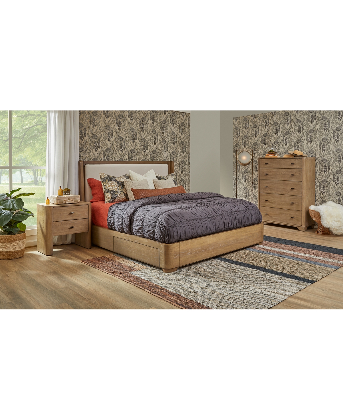 Macy's Nordic 3 Pc. Queen Upholstered Storage Set (bed, Chest & Nightstand) In Brown
