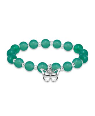 Silver-Plated Beaded Butterfly Charm Stretch Bracelet