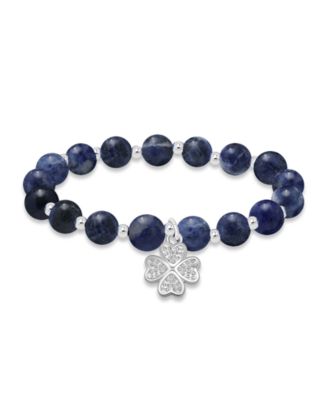 Silver-Plated Beaded Clover Charm Stretch Bracelet