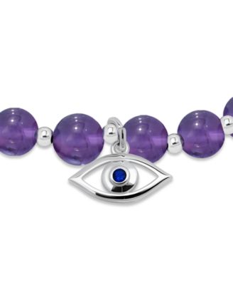 Silver-Plated Beaded Evil Eye Charm Stretch Bracelet