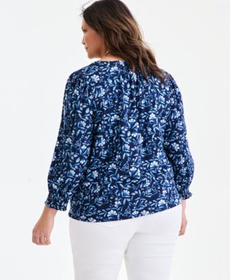 Women's Printed V-Neck Long-Sleeve Top, Exclusively at Macy's