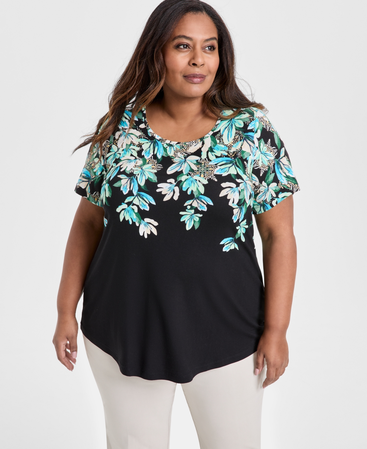 JM COLLECTION PLUS SIZE SCOOP-NECK SHORT-SLEEVE TOP, EXCLUSIVELY AT MACY'S 