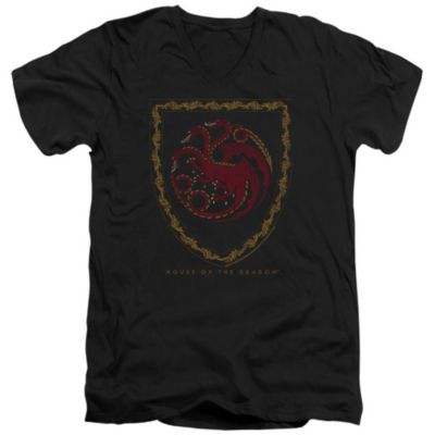 House Of The Dragon Mens Dragon Shield Vintage Dark Short Sleeve Adult V Neck Premium Cotton Tee T-Shirt 5490₽