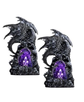FC Design "2-PC Set" 11"H Medieval Silver Dragon Guarding Purple LED ...